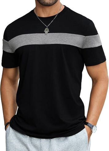 Hardaddy Men's Short Sleeve Tee Color Block Crew Neck Pullover Casual Basic Shirts in Saudi Arabia