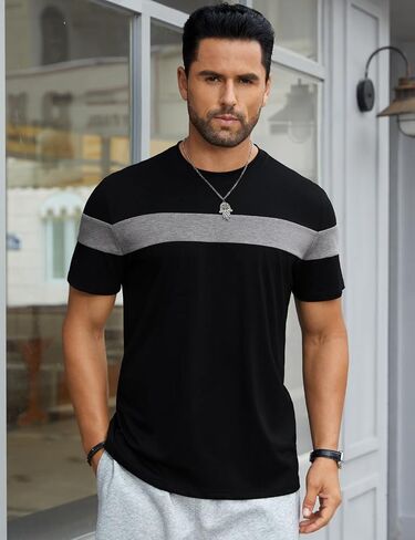 Hardaddy Men's Short Sleeve Tee Color Block Crew Neck Pullover Casual Basic Shirts in Saudi Arabia
