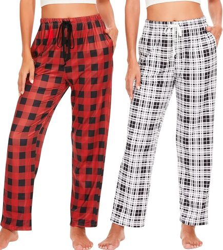 Knuffnee Women Lounge Pajama Pants Comfy Plaid Pants Wide Lounge Pajama مع جيب in Kuwait