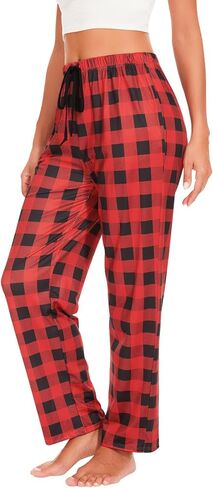 Knuffnee Women Lounge Pajama Pants Comfy Plaid Pants Wide Lounge Pajama مع جيب in Kuwait