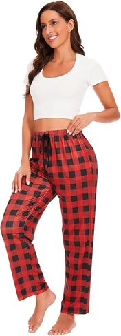 Knuffnee Women Lounge Pajama Pants Comfy Plaid Pants Wide Lounge Pajama مع جيب in Kuwait