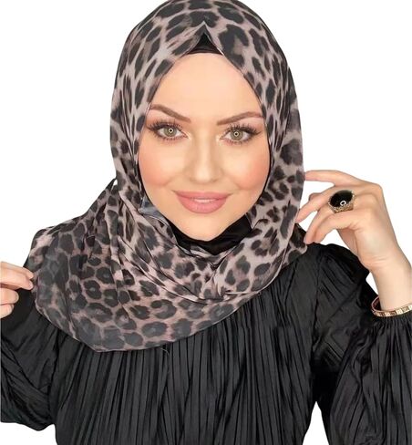 ZGMYC Fashion Leopard Print Hijab Scarf for Women Instant Jersey Hijab Head Wraps Sheer Beach Scarf Sunscreen Shawls in Saudi Arabia
