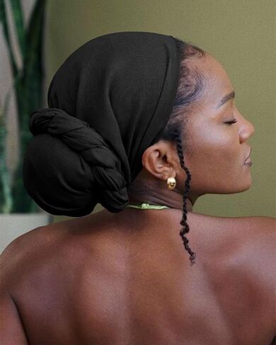 WOVOWOVO Head Wraps for Black Women Stretch Head Scarf Long African Hair Wraps, Black in Saudi Arabia
