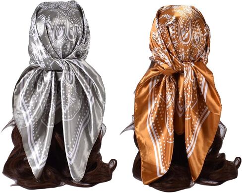 35x35 Inch Large Square Scarf 3PCS Fashion Scarves Silk Feeling Hair Scarf Wrapping Scarfs Night Sleeping Headscarf in Kuwait