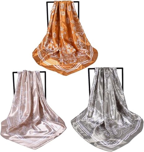 35x35 Inch Large Square Scarf 3PCS Fashion Scarves Silk Feeling Hair Scarf Wrapping Scarfs Night Sleeping Headscarf in Kuwait
