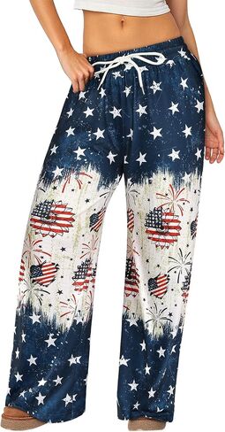 RMCMS Women Drawstring Patriotic Pajama Pants 4th of July Lounge Pants Comfy Casual Sleepwear Pjs Bottoms with Pockets in Saudi Arabia