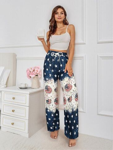 RMCMS Women Drawstring Patriotic Pajama Pants 4th of July Lounge Pants Comfy Casual Sleepwear Pjs Bottoms with Pockets in Saudi Arabia
