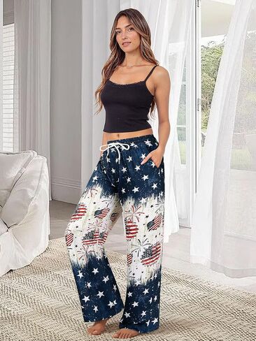 RMCMS Women Drawstring Patriotic Pajama Pants 4th of July Lounge Pants Comfy Casual Sleepwear Pjs Bottoms with Pockets in Saudi Arabia
