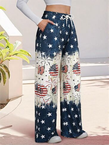 RMCMS Women Drawstring Patriotic Pajama Pants 4th of July Lounge Pants Comfy Casual Sleepwear Pjs Bottoms with Pockets in Saudi Arabia
