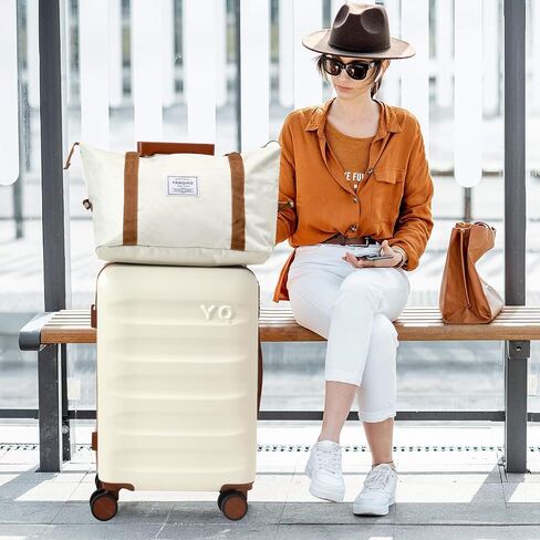 20" Suitcase Set 10 Pcs, Airline Certified Luggage, Carry-on Luggage with Cup Holder and USB Port, Suitable for Business, Traveling (Luggage + 2 Travel Bags, 7 Organizer Bags, White) in Saudi Arabia