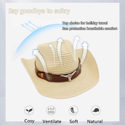 Straw Cowboy Hats for Women Men Straw Western Cowgirl Hat Shapeable Wide Brim Foldable Vacation Beach Sun Hat in Saudi Arabia