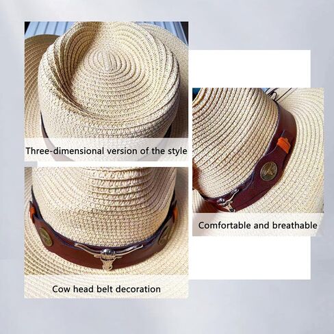 Straw Cowboy Hats for Women Men Straw Western Cowgirl Hat Shapeable Wide Brim Foldable Vacation Beach Sun Hat in Saudi Arabia