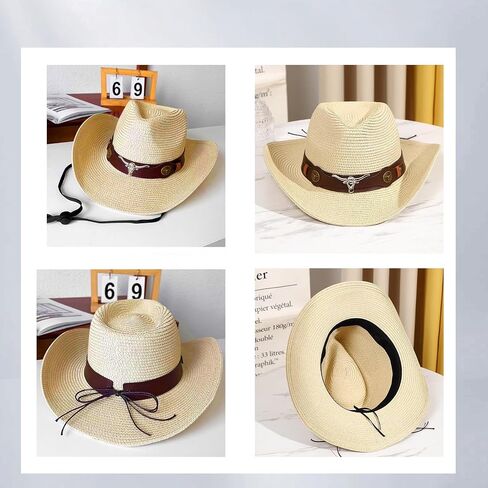 Straw Cowboy Hats for Women Men Straw Western Cowgirl Hat Shapeable Wide Brim Foldable Vacation Beach Sun Hat in Saudi Arabia