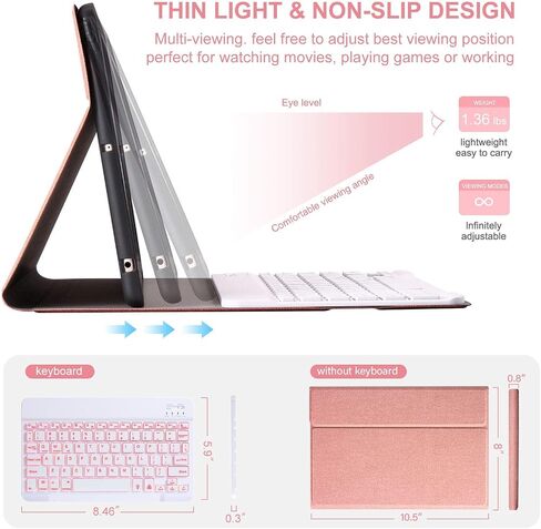 Keyboard Case for iPad 10.9 inch 10th Generation 2022, Built-in Pencil Holder, iPad 10th Gen Case with Keyboard, Multi-Angle,Backlit Wireless Detachable Keyboard, Flip Stand Cover, Black in Saudi Arabia