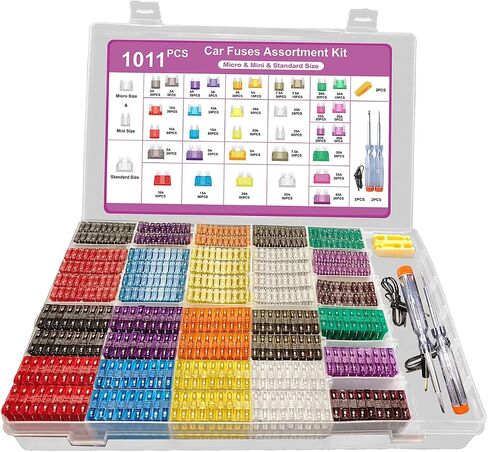 1011PCS CAR FUSE KIT-410PC Standard ، 410PC MINI & 185PC MICRO MICRO (2A-40A). يشمل 2 من البسد ، 2 اختبار ومقاطع 2. يعمل مع السيارات والشاحنات و RVS والقوارب والدراجات النارية (1011) in Kuwait