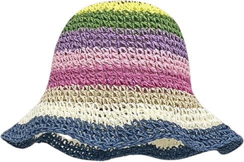 Straw Bucket Hats for Women Beach Hats for Women Packable Summer Rainbow Hat Travel Handmade Sun Hats in Saudi Arabia