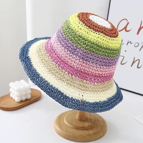 Straw Bucket Hats for Women Beach Hats for Women Packable Summer Rainbow Hat Travel Handmade Sun Hats in Saudi Arabia