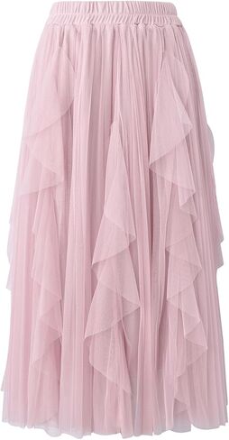 Apocrypha Womens A-Line Skirt Pleated Tulle Maxi Skirt Dance Party Casual Skirt in Kuwait