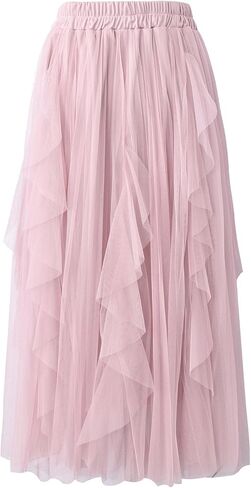 Apocrypha Womens A-Line Skirt Pleated Tulle Maxi Skirt Dance Party Casual Skirt in Kuwait
