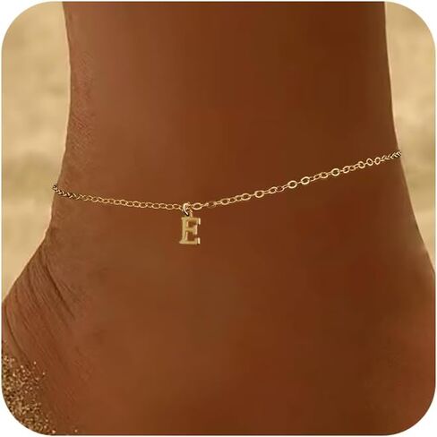 14K Gold plated Dainty Anklets for Women Gold Initial Ankle Bracelets for Women Waterproof Non Tarnish Women's Anklets Adjustable Large Ankle Summer Beach Foot Jewelry in Saudi Arabia