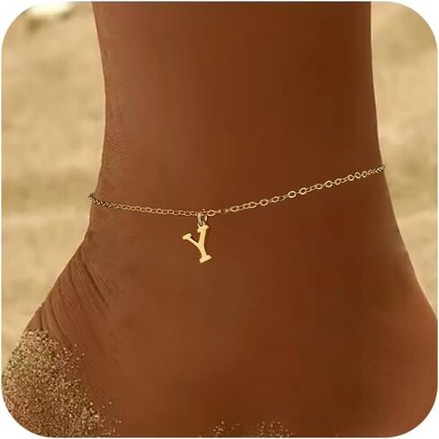 14K Gold plated Dainty Anklets for Women Gold Initial Ankle Bracelets for Women Waterproof Non Tarnish Women's Anklets Adjustable Large Ankle Summer Beach Foot Jewelry in Saudi Arabia