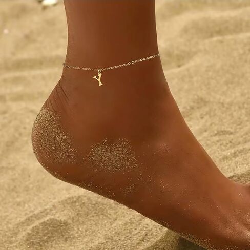 14K Gold plated Dainty Anklets for Women Gold Initial Ankle Bracelets for Women Waterproof Non Tarnish Women's Anklets Adjustable Large Ankle Summer Beach Foot Jewelry in Saudi Arabia