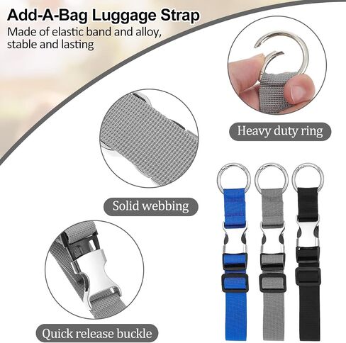 3PCS Add a Bag Luggage Straps Jacket Gripper, Heavy Duty Luggage Straps Baggage Suitcase Buckle Adjustable Suitcase Belt Travel Belt Luggage Accessories for Extra Bags(Black, Gray, Blue) in Saudi Arabia