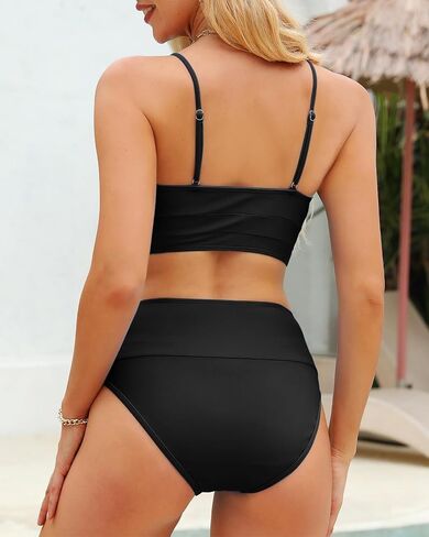 High Waisted Bikini Sets Swim Suits for Women 2025 Tummy Control Swimsuits Sporty Athletic Bathing Suits Color Block 2 Pieces in Saudi Arabia