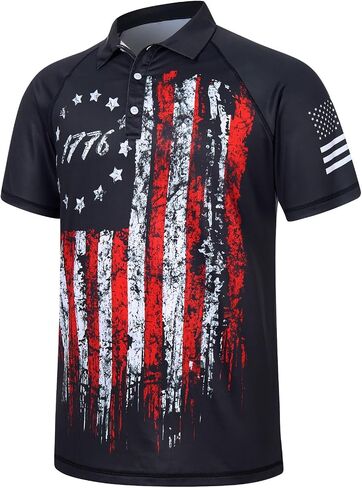 RAISEVERN Mens American Flag Print Golf Polo Shirt Patriotic Raglan Sleeve Tees in Saudi Arabia
