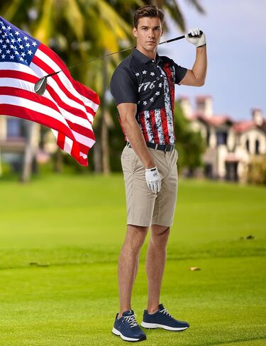 RAISEVERN Mens American Flag Print Golf Polo Shirt Patriotic Raglan Sleeve Tees in Saudi Arabia