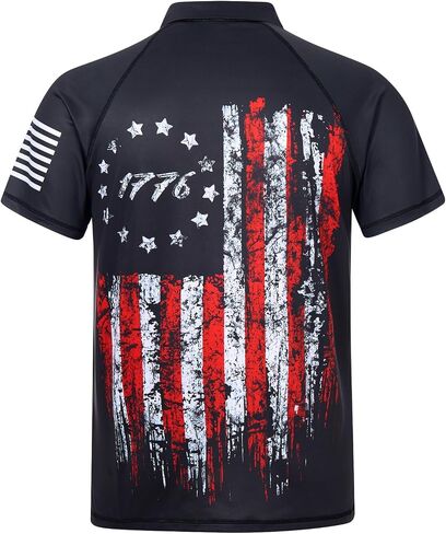 RAISEVERN Mens American Flag Print Golf Polo Shirt Patriotic Raglan Sleeve Tees in Saudi Arabia