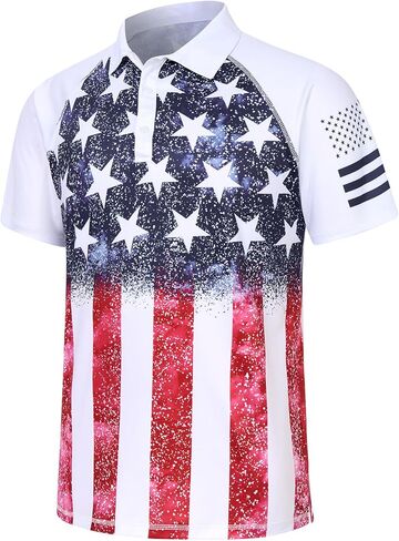 RAISEVERN Mens American Flag Print Golf Polo Shirt Patriotic Raglan Sleeve Tees in Saudi Arabia