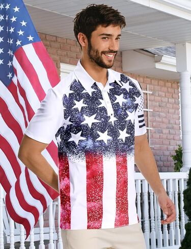 RAISEVERN Mens American Flag Print Golf Polo Shirt Patriotic Raglan Sleeve Tees in Saudi Arabia