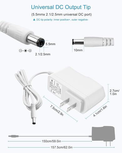 ALITOVE 5 فولت مصدر طاقة 5 فولت 1 أمبير محول تيار متردد أبيض 100-240 فولت تيار متردد إلى تيار مستمر 5 فولت سلك طاقة 5 فولت 1 أمبير محول طاقة مع طرف 5.5 × 2.5 مم 2.1 مم لمكبرات الصوت LED وأجهزة توجيه شاشة الإنترنت، أبيض in Kuwait