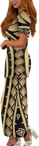 Puletasi Samoan Traditional Maxi Skirt Sets Polynesian Tribal Tapa Totem Women Island Short Sleeves Set Maxi Dress in Saudi Arabia