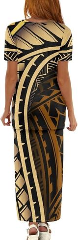 Puletasi Samoan Traditional Maxi Skirt Sets Polynesian Tribal Tapa Totem Women Island Short Sleeves Set Maxi Dress in Saudi Arabia