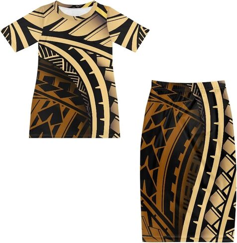 Puletasi Samoan Traditional Maxi Skirt Sets Polynesian Tribal Tapa Totem Women Island Short Sleeves Set Maxi Dress in Saudi Arabia