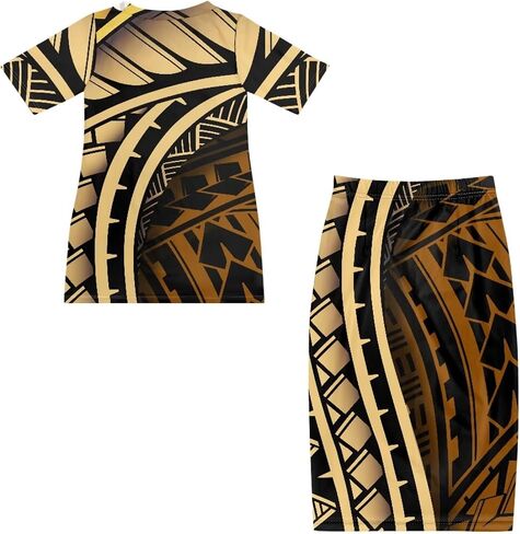 Puletasi Samoan Traditional Maxi Skirt Sets Polynesian Tribal Tapa Totem Women Island Short Sleeves Set Maxi Dress in Saudi Arabia