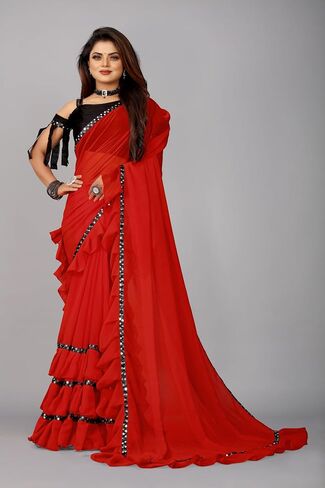 الهندي ساري ساري Frill Frill Border Border Party Wear Frill Designer الحدود الساري in Kuwait