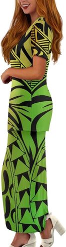 Puletasi Samoan Traditional Maxi Skirt Sets Polynesian Tribal Tapa Totem Women Island Short Sleeves Set Maxi Dress in Saudi Arabia