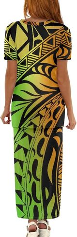 Puletasi Samoan Traditional Maxi Skirt Sets Polynesian Tribal Tapa Totem Women Island Short Sleeves Set Maxi Dress in Saudi Arabia