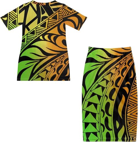 Puletasi Samoan Traditional Maxi Skirt Sets Polynesian Tribal Tapa Totem Women Island Short Sleeves Set Maxi Dress in Saudi Arabia