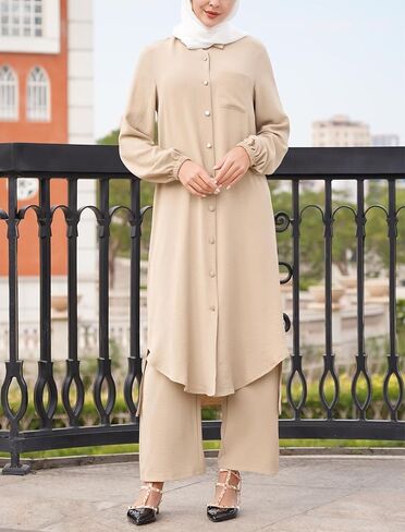 مسلمان المسلمان 2 قطع يضع زر طويل الأكمام أسفل القميص والسراويل أبايا ملابس دبي ملابس دبي in Kuwait