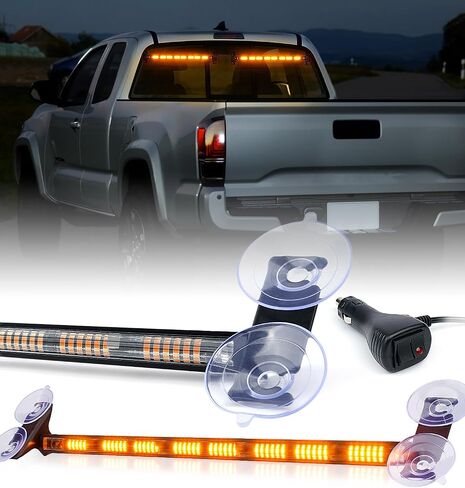 LUMENIX Strobe Traffic Advisor Lights Bar for Work Trucks 96 LED Emergency Vehicles Front/Rear Window Windshield Firefighter Warning Directional Flashing Ultrathin First Responder Lightbar - White Red in Kuwait
