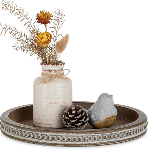 Hanobe Candle Tray Holder Decorative: Round Coffee Table Home Decor Centerpiece Boho White Serving Trays for Living Room Kitchen in Kuwait