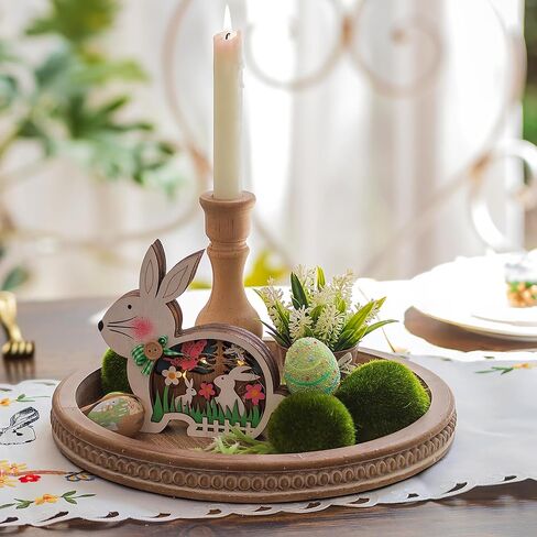 Hanobe Candle Tray Holder Decorative: Round Coffee Table Home Decor Centerpiece Boho White Serving Trays for Living Room Kitchen in Kuwait