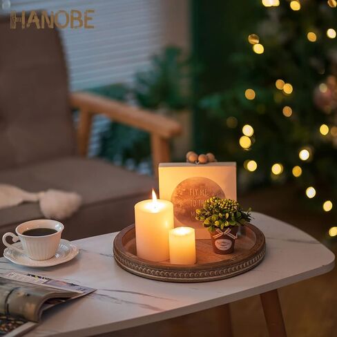 Hanobe Candle Tray Holder Decorative: Round Coffee Table Home Decor Centerpiece Boho White Serving Trays for Living Room Kitchen in Kuwait
