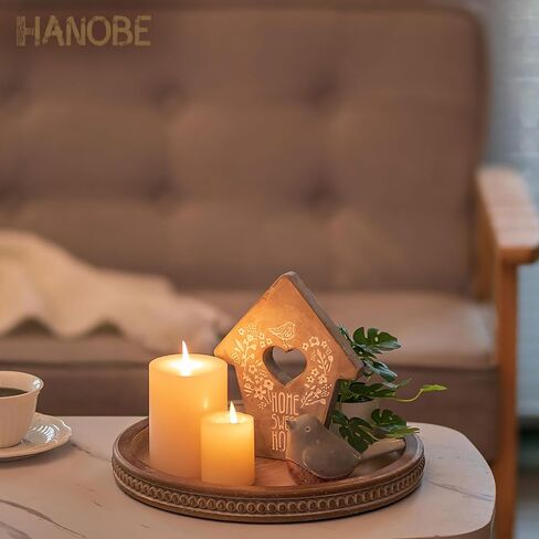 Hanobe Candle Tray Holder Decorative: Round Coffee Table Home Decor Centerpiece Boho White Serving Trays for Living Room Kitchen in Kuwait