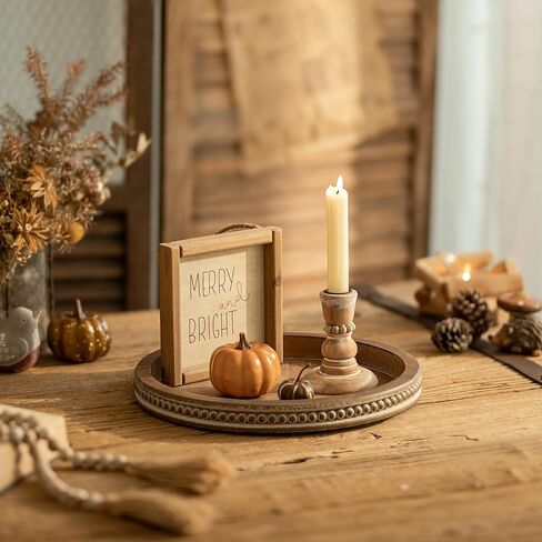 Hanobe Candle Tray Holder Decorative: Round Coffee Table Home Decor Centerpiece Boho White Serving Trays for Living Room Kitchen in Kuwait