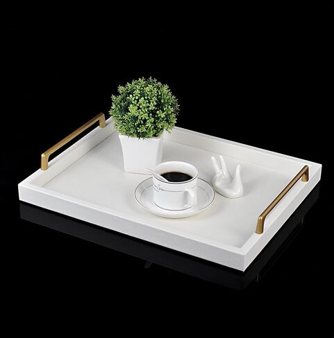 MCBZ Living Room Coffee Table Decorative Tray, Food Service Tray, Leather Ottoman Tray,with Metal Handles 16.5 x 12.6 in (Black and White Grid) in Kuwait